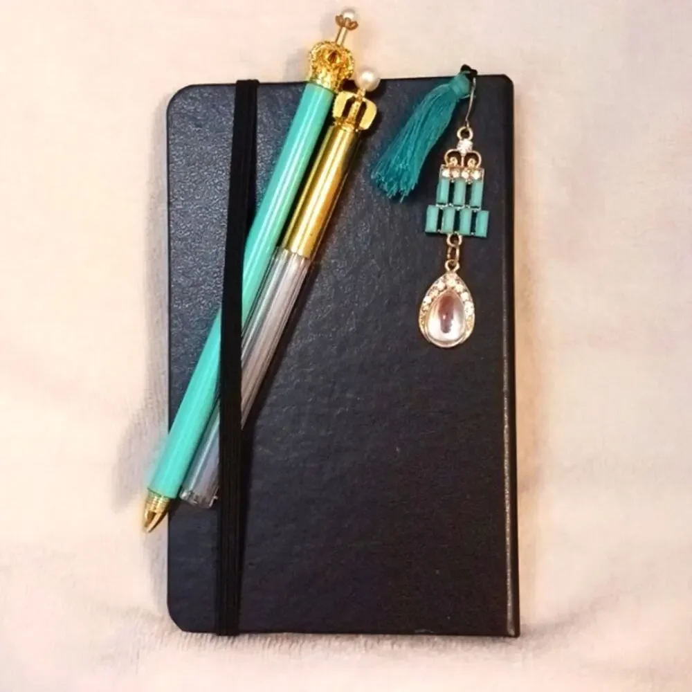 Journal Set Black‎ Hardcover Notebook Jeweled Bookmark Pencil Duo w GIFT BOX New